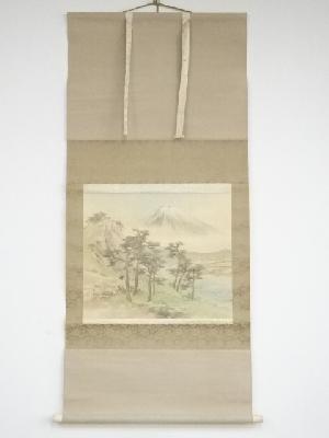 益田英挙筆　富士川之図　肉筆絹本掛軸（箱付）